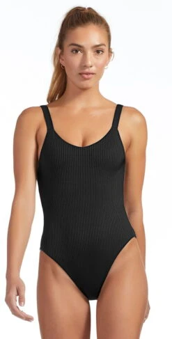Vitamin A EcoRib Leah Full Coverage One Piece Swimsuit In Black