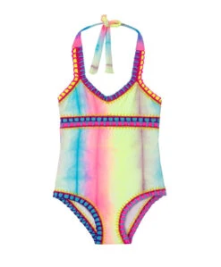 PQ Swim Girls Tie Dye Rainbow Embroidered One Piece