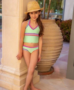 PQ Swim Girls Aloe Rainbow Embroidered Tankini