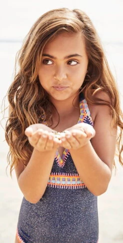 PilyQ Kids Sparkle Denim Embroidered One Piece Swimsuit -Sunflair Verkaufsgeschäft pilyq rainbow embroidered KIDS2018 GLAM 13 SPK 606P